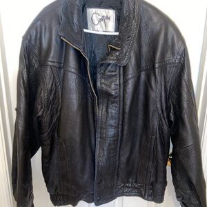 Men’s Black Leather Bomber Jacket